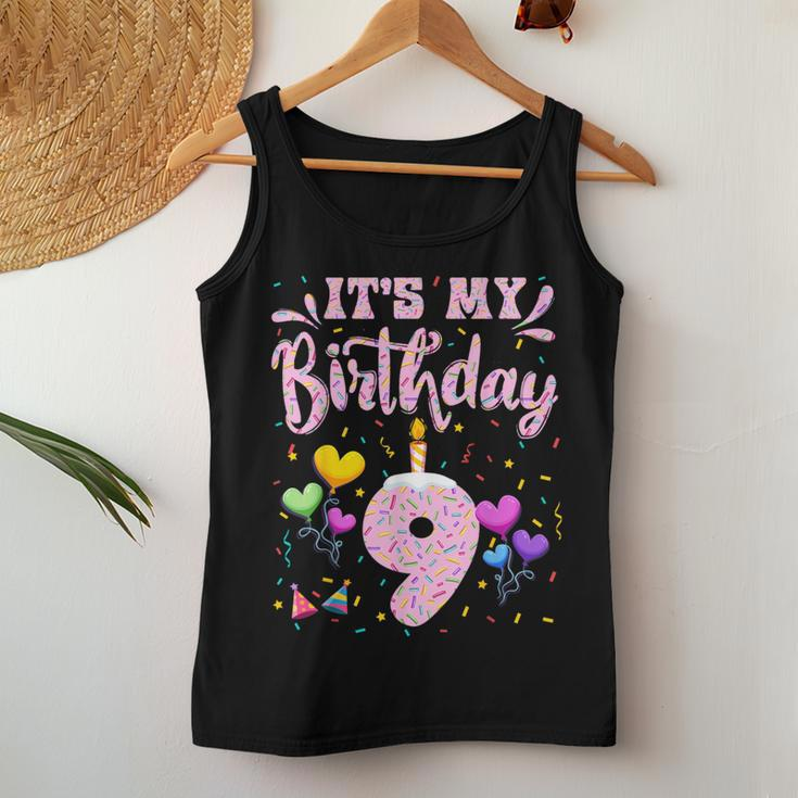 It's My 9Th Birthday Girl Doughnut Happy 9 Years Old Girls Women Tank Top Funny Gifts