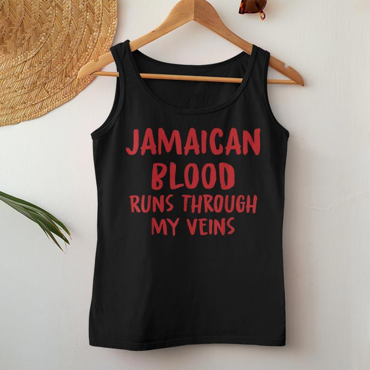 Jamaican Blood Runs Through My Veins Novelty Sarcastic Word Women Tank Top Funny Gifts