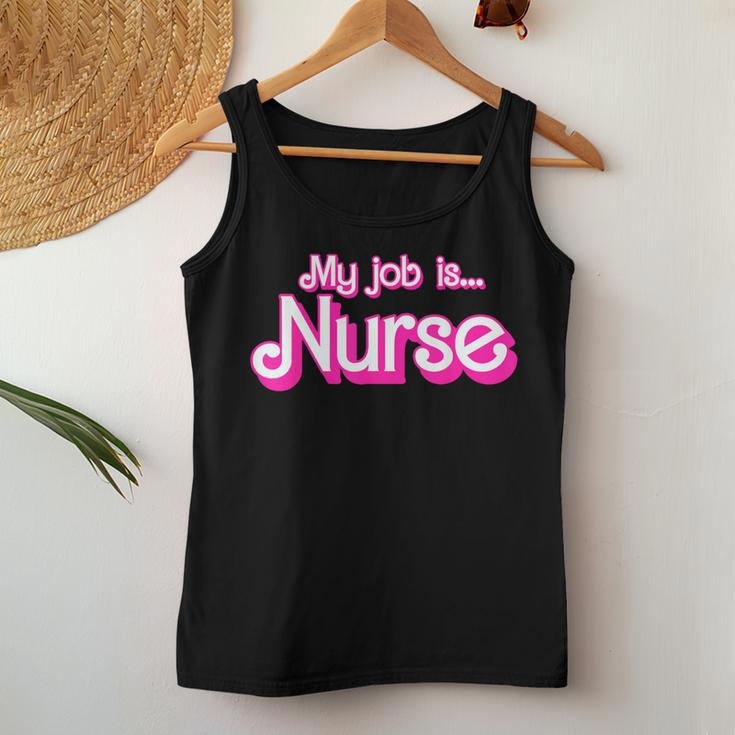 My Job Is Nurse Pink Retro Rn Nursing School Lpn Lvn Womens Women Tank Top Unique Gifts