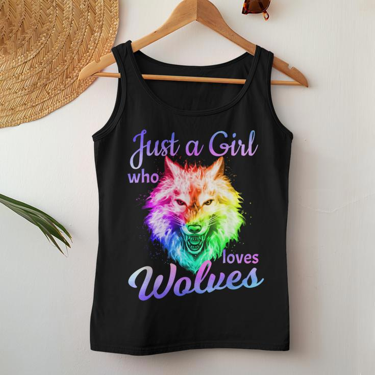 Just A Girl Who Loves Wolves Moon Wolf Girls Women Tank Top Personalized Gifts