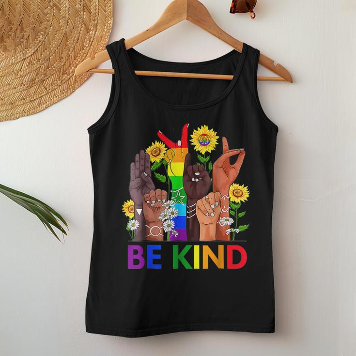 Be Kind Sign Language Hand Talking Lgbtq Flag Gay Pride Women Tank Top Unique Gifts