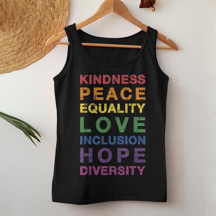 Kindness Peace Equality Rainbow Flag For Pride Month Women Tank Top Unique Gifts