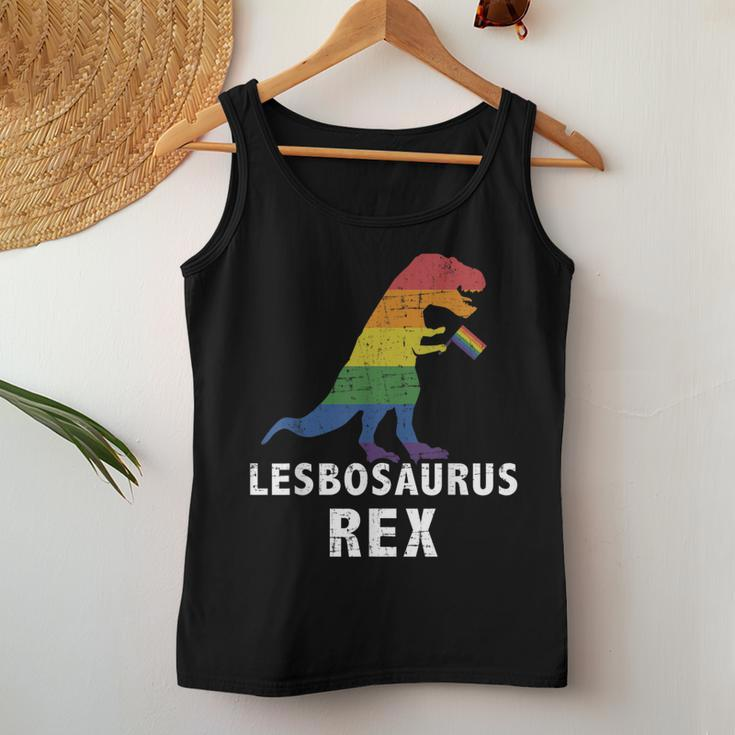 Lesbosaurus Rex Dinosaur In Rainbow Flag For Lesbian Pride Women Tank Top Unique Gifts