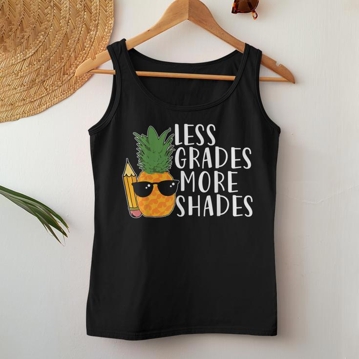 Less Grade More Shades Funny Summer Vacation Teacher Women Tank Top Basic Casual Daily Weekend Graphic Personalized Gifts