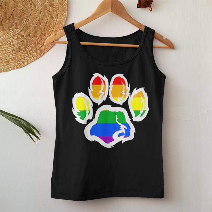 Lgbt Ally Furry Pride Rainbow Fursuit Dog Paw Print Women Tank Top Unique Gifts