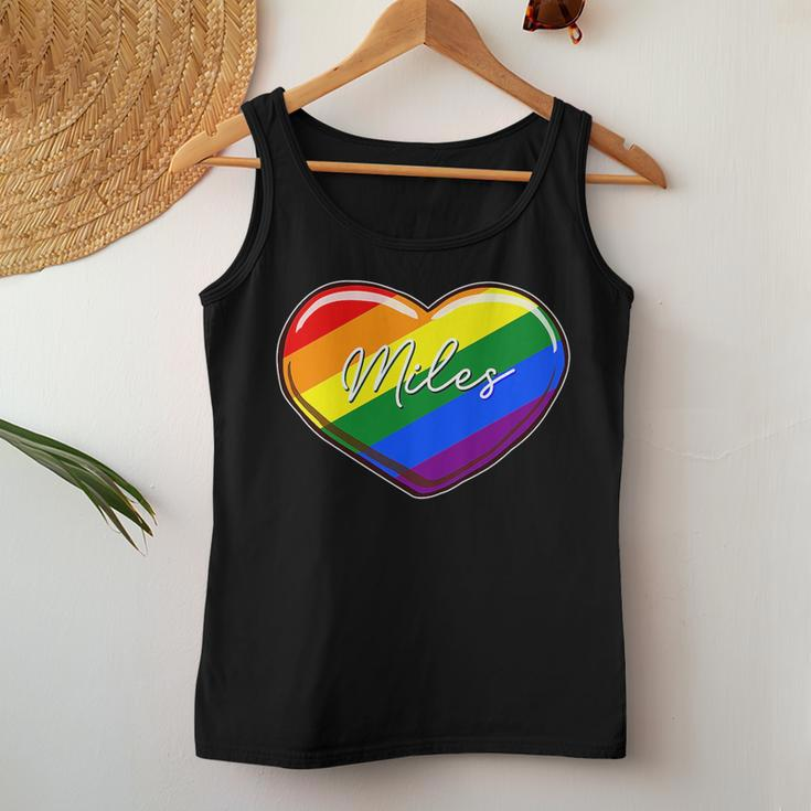 Lgbt Pride Heart - First Name Miles Rainbow Hearts Love Women Tank Top Unique Gifts