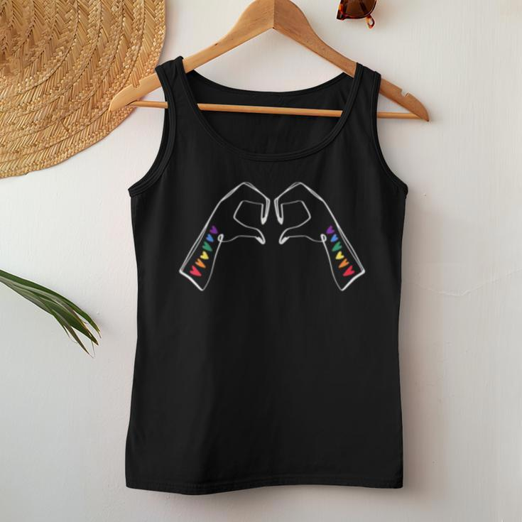 Lgbt Rainbow Flag Hearts Tattoo Hands Gay Pride Women Tank Top Unique Gifts