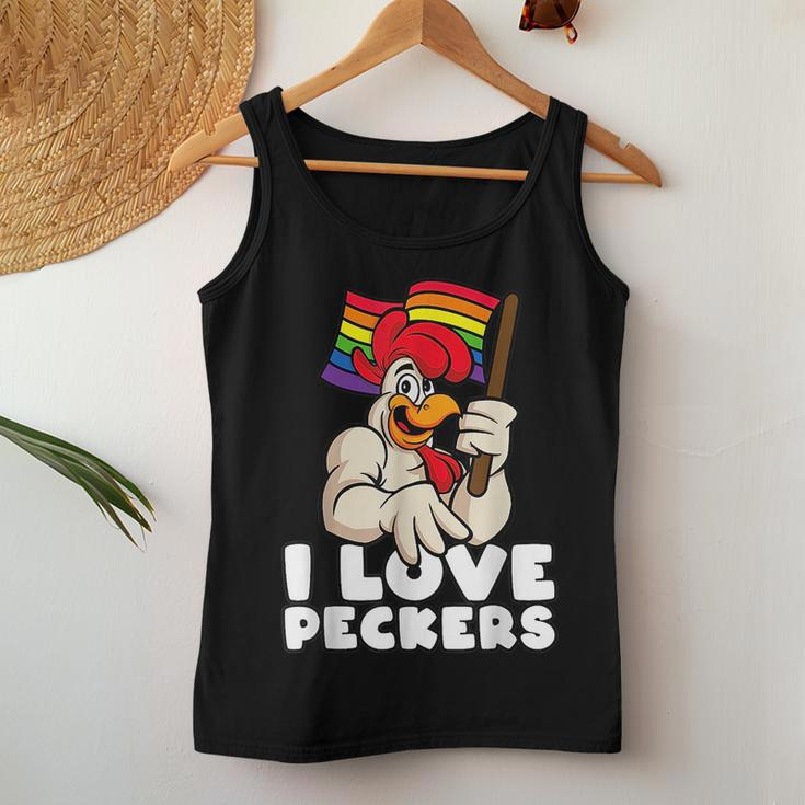 Lgbt Rainbow Flag Rooster Pun I Love Peckers Gay Chicken Dad Women Tank Top Basic Casual Daily Weekend Graphic Funny Gifts