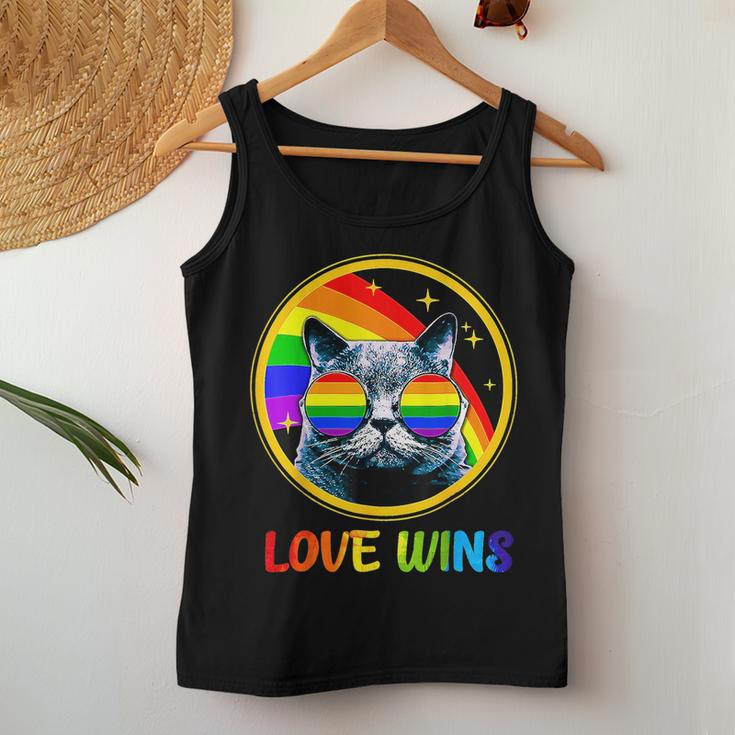 Lgbtq Love Wins Cat Gay Pride Lgbt Ally Rainbow Flag Women Tank Top Unique Gifts