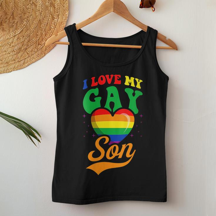 I Love My Gay Son Gay Pride Flag Proud Mom Dad Queer Love Women Tank Top Unique Gifts