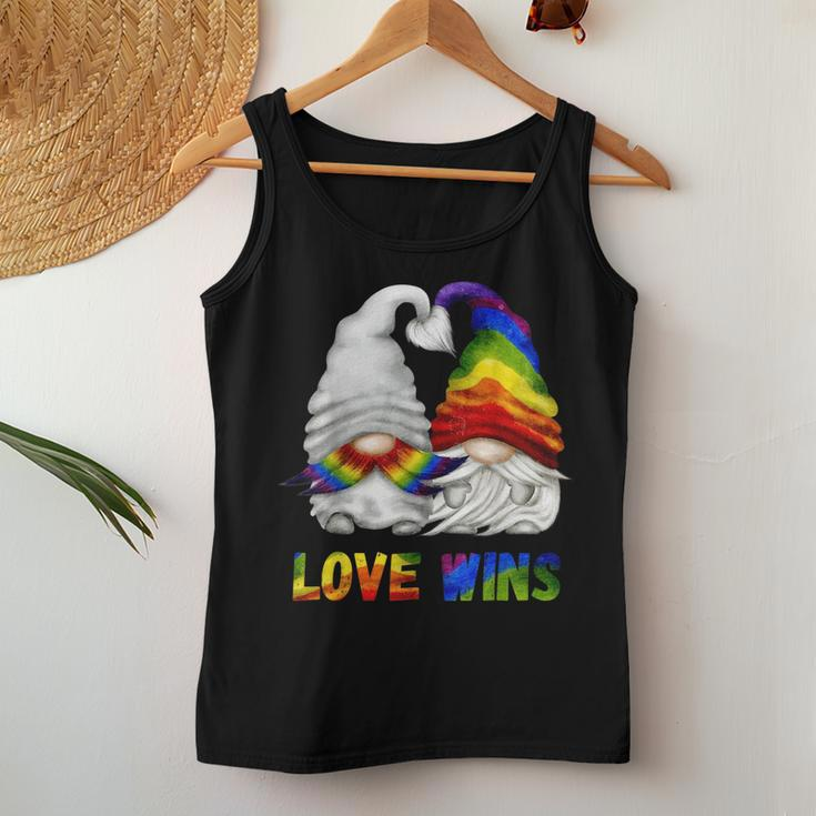 Love Wins - Cute Lgbtq Rainbow Gnomes For Proud Gay Couple Women Tank Top Unique Gifts