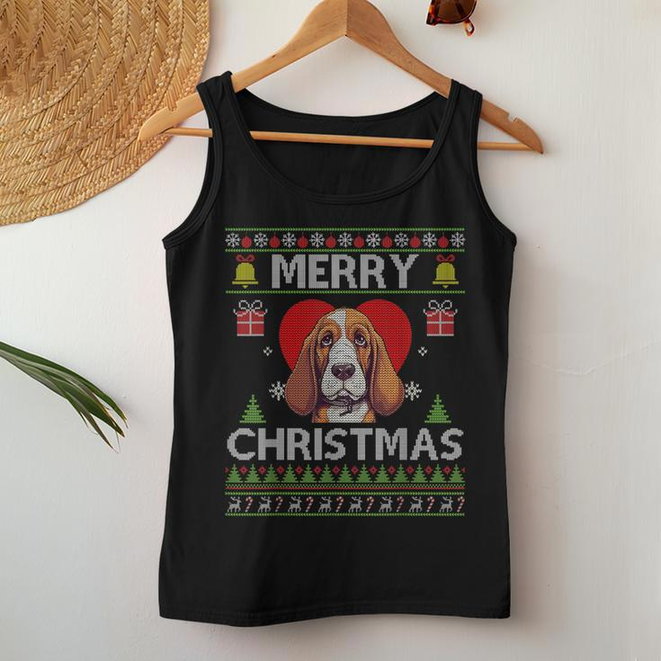Merry Christmas Basset Hound Dog Ugly Sweater Women Tank Top Funny Gifts