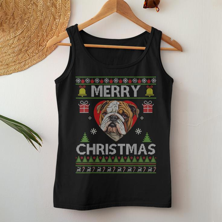 Merry Christmas English Bulldog Dog Ugly Sweater Women Tank Top Funny Gifts