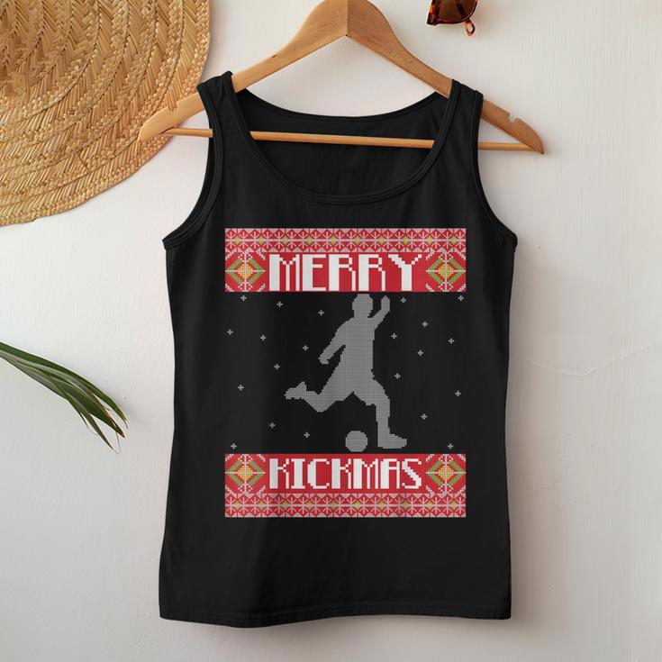 Merry Kickmas Soccer Player Sports Ugly Christmas Sweater Women Tank Top Unique Gifts