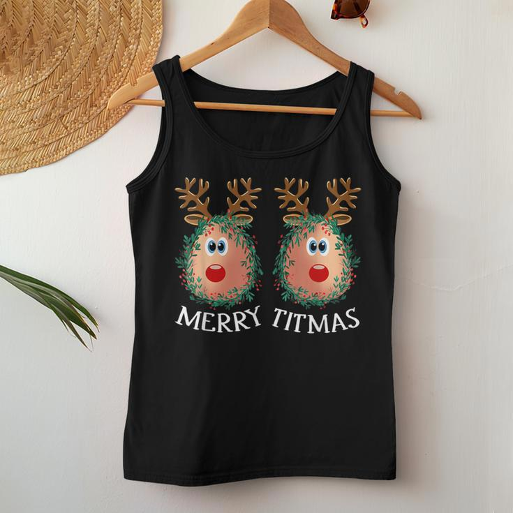 Merry Titmas Reindeer Boobs Naughty Ugly Christmas Sweater Women Tank Top Funny Gifts