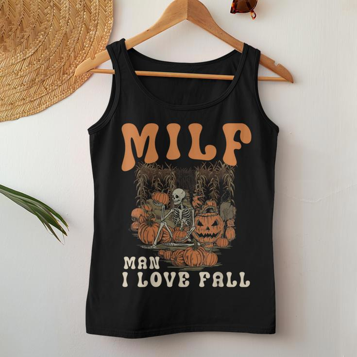 Milf Man I Love Fall Skeleton Pumpkin Halloween Women Tank Top Personalized Gifts