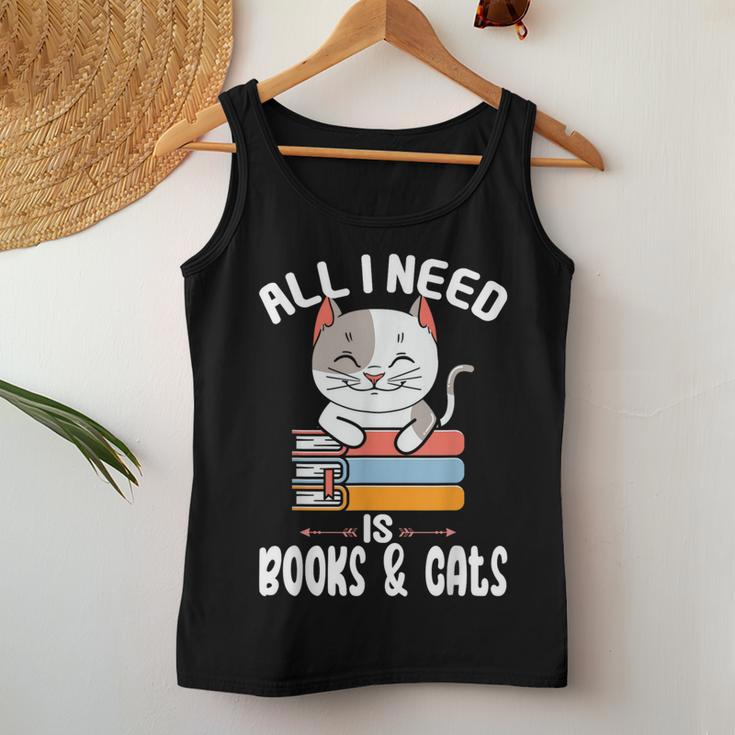 All I Need Is Books And Cats Cat Lover Kitten Reading Women Tank Top Unique Gifts