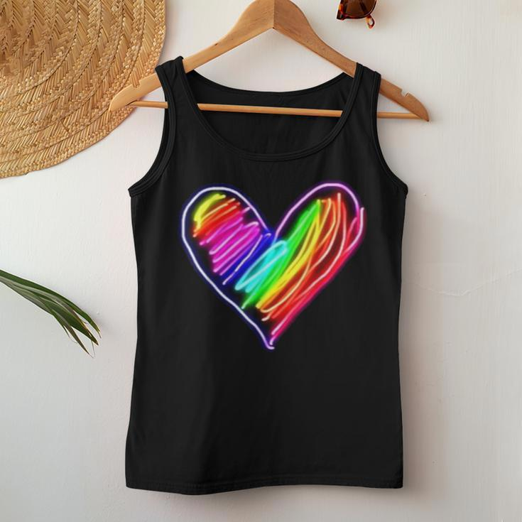 Neon Rainbow Heart Love Pride Lgbqt Rally Women Tank Top Unique Gifts