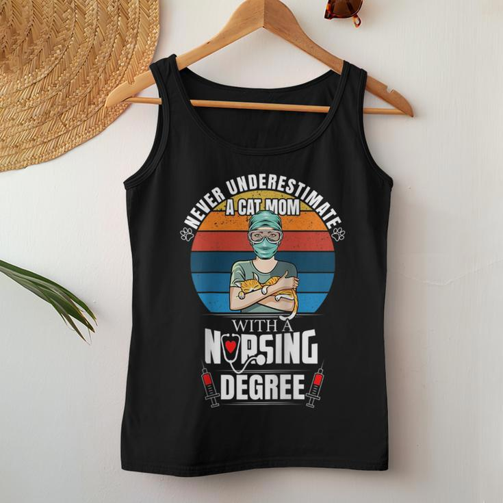Never Underestimate A Cat Mom With A Nursing Degree Funny Women Tank Top Basic Casual Daily Weekend Graphic Funny Gifts