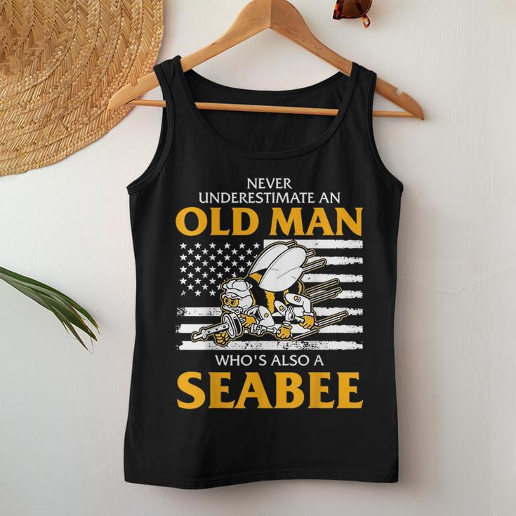 Never Underestimate An Old Man Whos Also A Seabee Women Tank Top Basic Casual Daily Weekend Graphic Funny Gifts