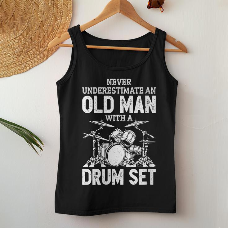 Never Underestimate An Old Man With A Drum Set Funny Drummer Gift For Womens Women Tank Top Basic Casual Daily Weekend Graphic Funny Gifts