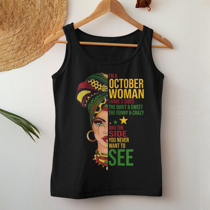 October Woman I Have 3 Sides Black Birthday Women Tank Top Funny Gifts