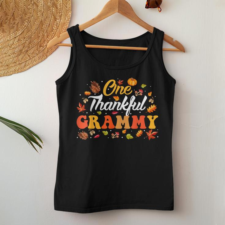 One Thankful Grammy Turkey Autumn Leaves Fall Thanksgiving Women Tank Top Personalized Gifts