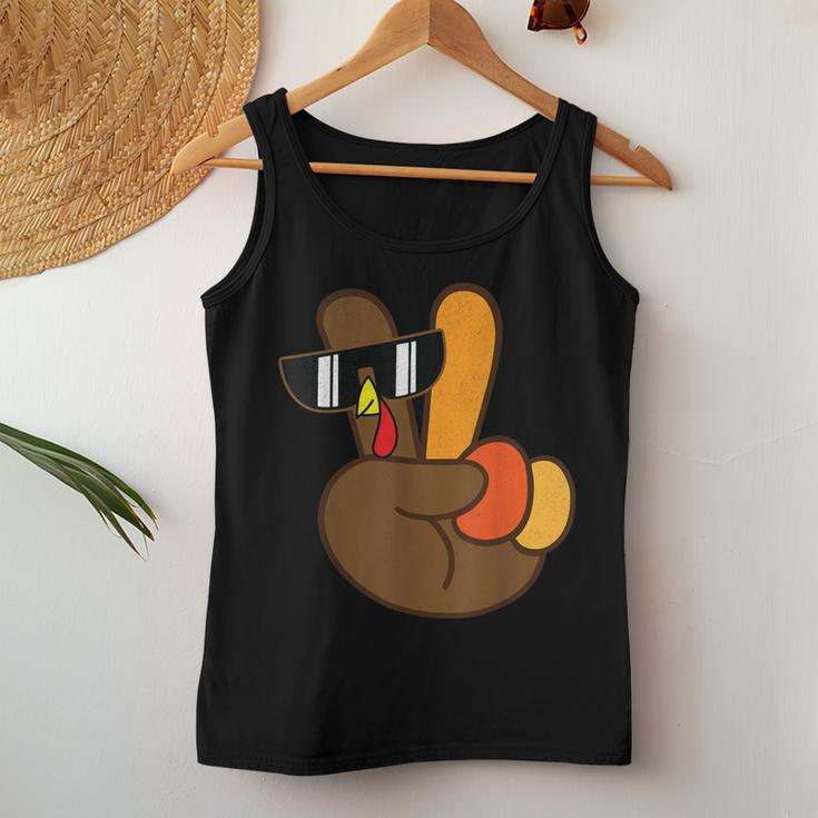 Peace Sign Turkey Hand Cool Thanksgiving Boys Women Women Tank Top Unique Gifts