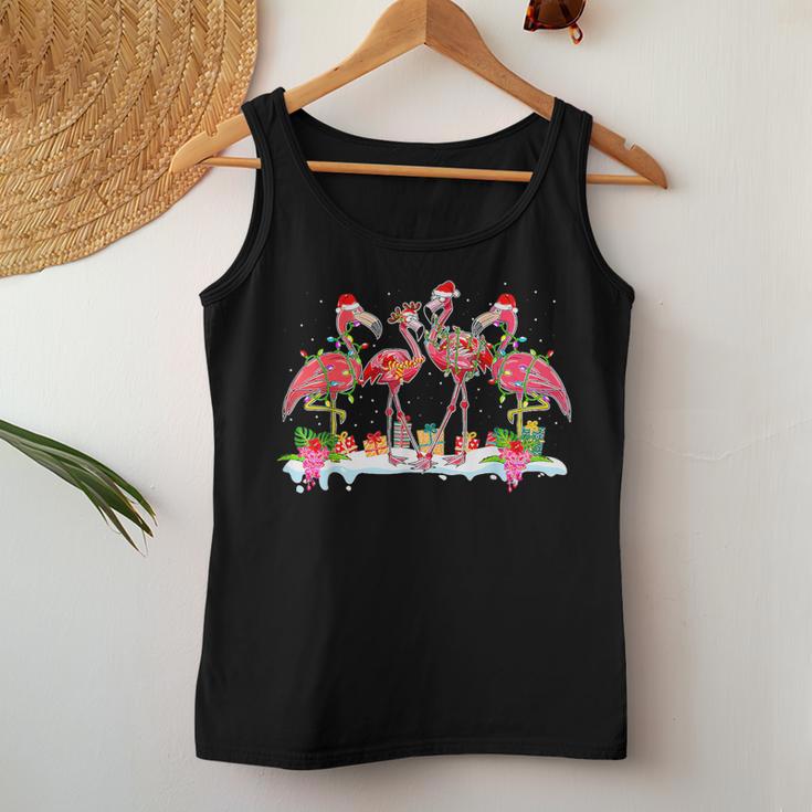 Pink Flamingo Christmas Lighting Xmas Tree Santa Hat Pajama Women Tank Top Unique Gifts