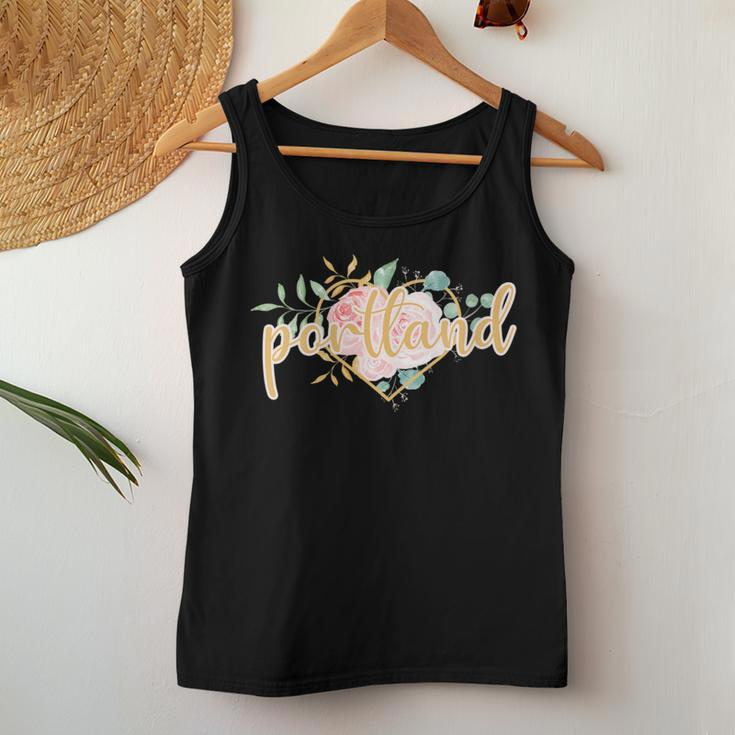 Portland Floral Heart Pink Watercolor Roses Women Tank Top Unique Gifts