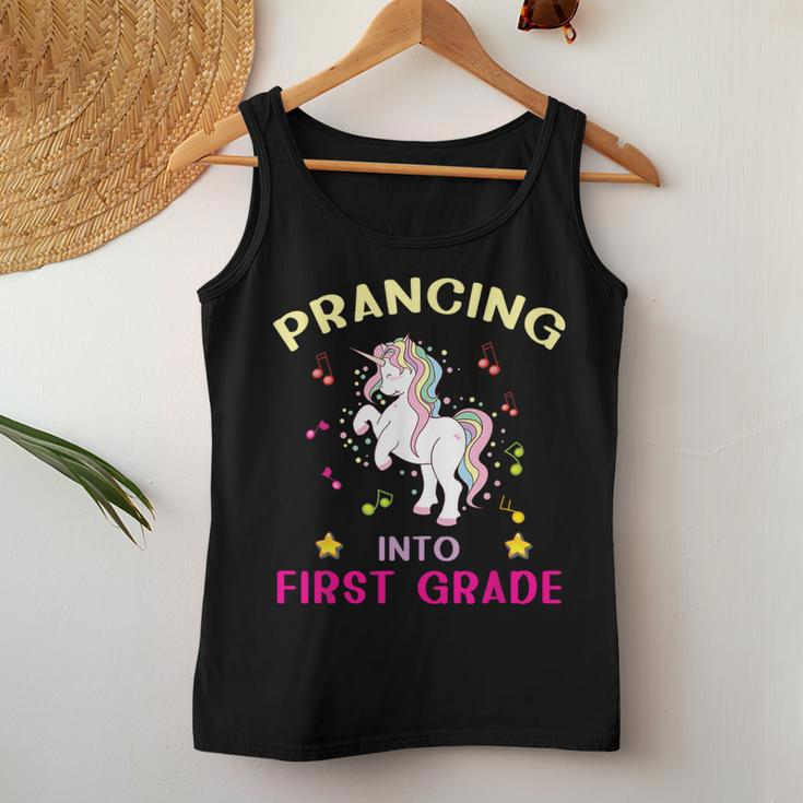 Prancing Into First Grade Unicorn Back To School Women Tank Top Weekend Graphic Personalized Gifts