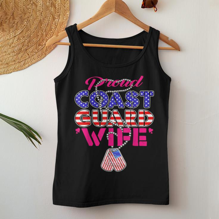 Proud Us Coast Guard Wife Us Flag Dog Tags Military Spouse Women Tank Top Unique Gifts