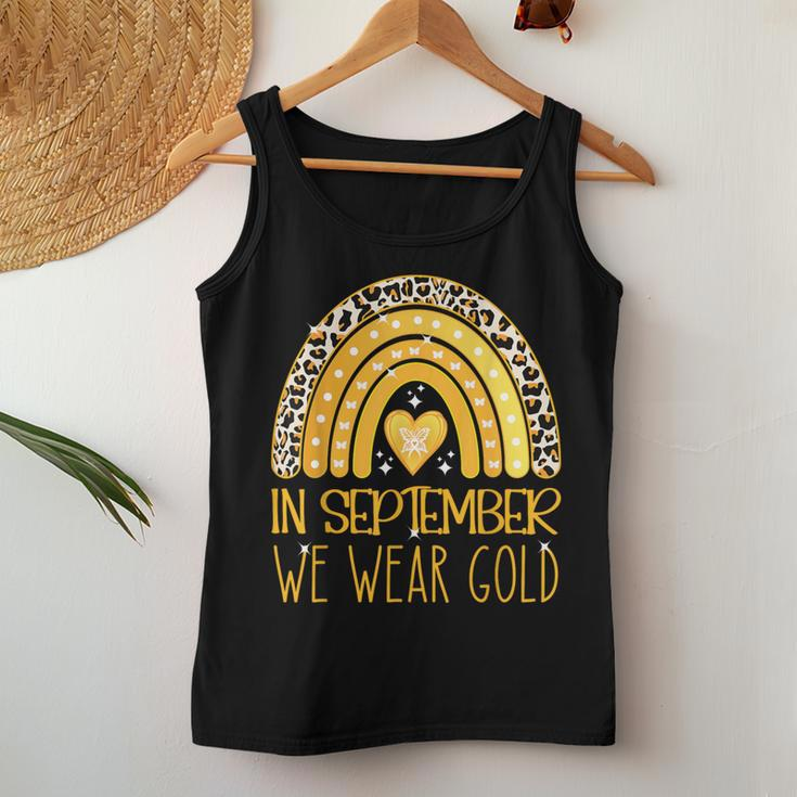 Rainbow In September We Wear Gold Childhood Cancer Awareness Women Tank Top Funny Gifts