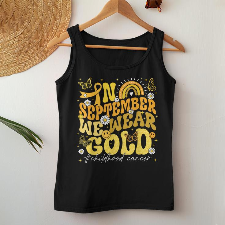 Rainbow In September We Wear Gold Childhood Cancer Awareness Women Tank Top Unique Gifts