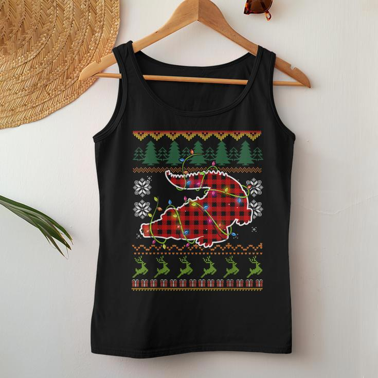 Red Plaid Alligator Santa Ugly Christmas Sweater Pajamas Women Tank Top Unique Gifts