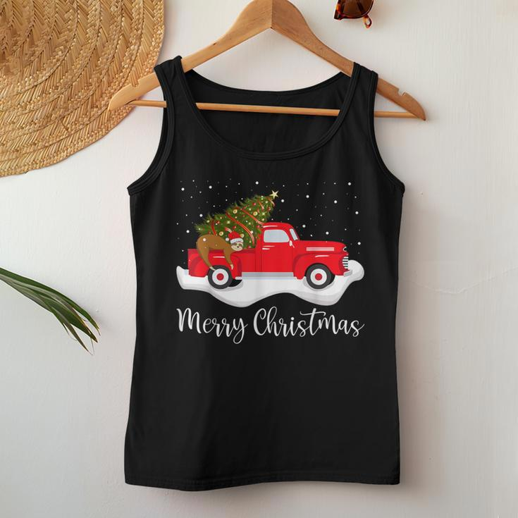 Red Truck Merry Christmas Tree Sloth Christmas Women Tank Top Unique Gifts