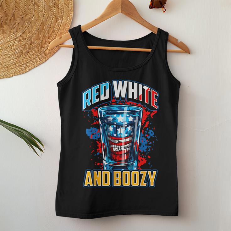 Red White & Boozy Patriotic American Whiskey Drinker Alcohol Women Tank Top Unique Gifts