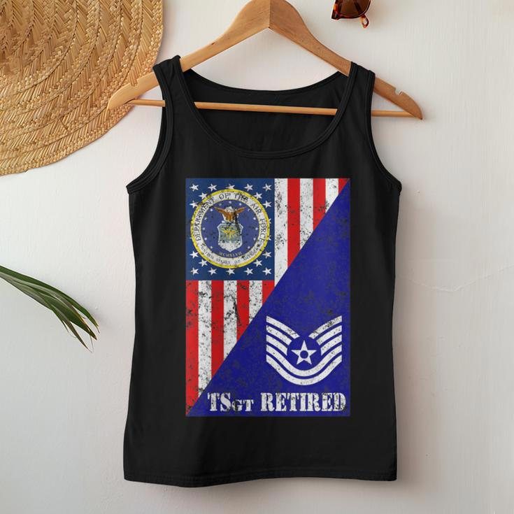Retired Air Force Technical Sergeant Half Rank & Flag Women Tank Top Unique Gifts