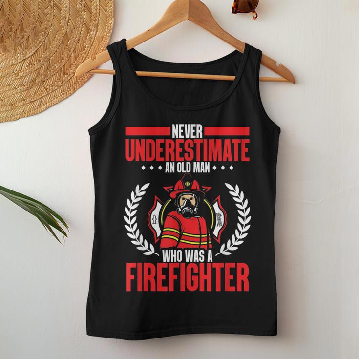 Retired Never Underestimate An Old Man Who Was A Firefighter Gift For Mens Women Tank Top Basic Casual Daily Weekend Graphic Funny Gifts