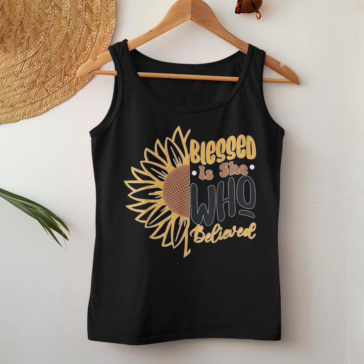 Retro Blessed Is She Who Believed Boho Religious Christian Women Tank Top Unique Gifts