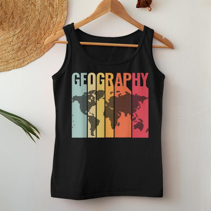 Retro Geography Teacher Cartography Geographer World Map Women Tank Top Unique Gifts