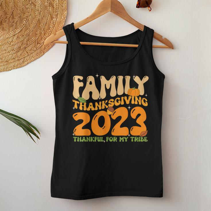 Retro Groovy Family Thanksgiving 2023 Thankful For My Tribe Women Tank Top Funny Gifts