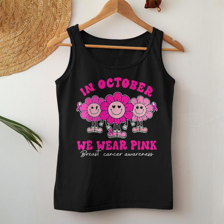 Retro Groovy In October We Wear Pink Breast Cancer Awareness Women Tank Top Unique Gifts