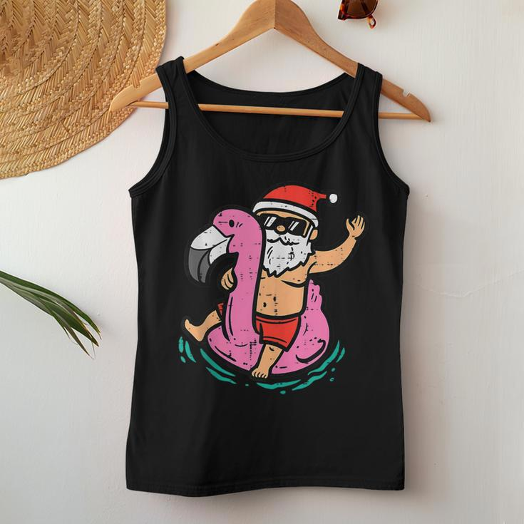 Santa Flamingo Floatie Funny Christmas In July Summer Xmas Women Tank Top Weekend Graphic Unique Gifts