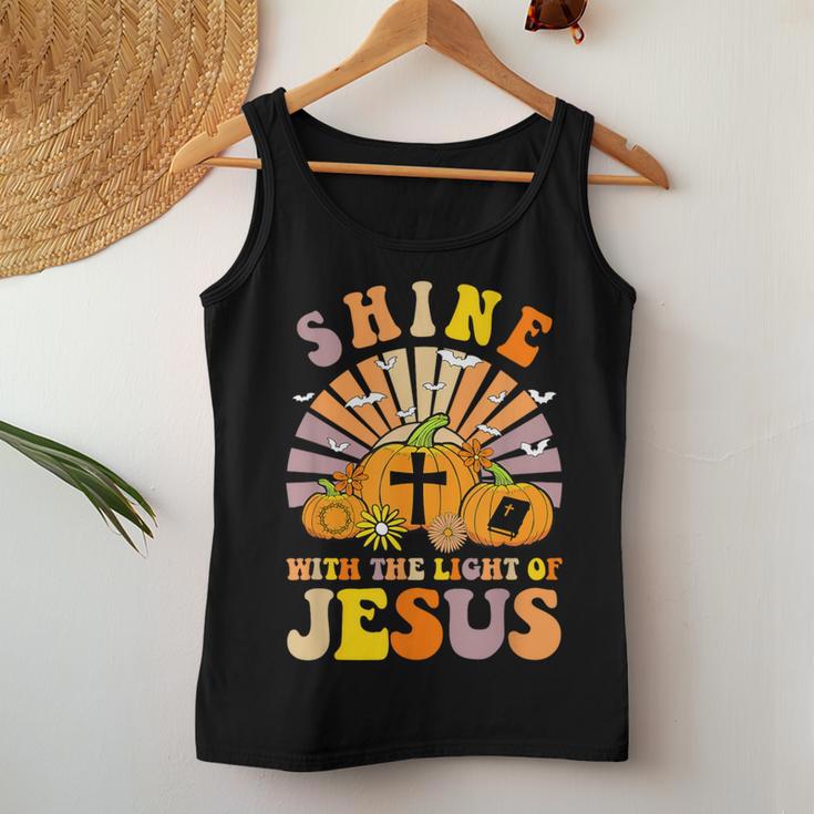 Shine With The Light Of Jesus Christian Lover Halloween Fall Women Tank Top Unique Gifts