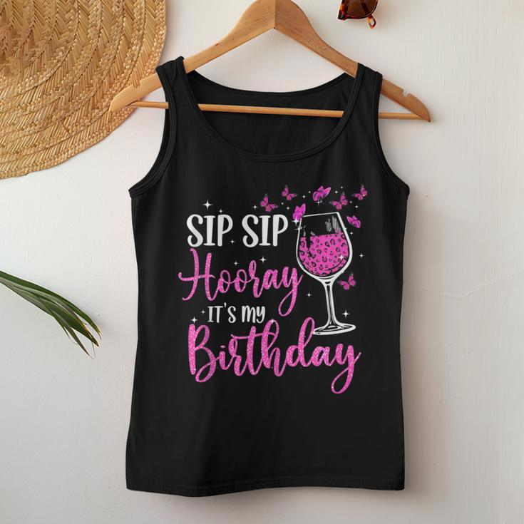 Sip Sip Hooray It's My Birthday Pink Leopard Wine Glass Women Tank Top Unique Gifts