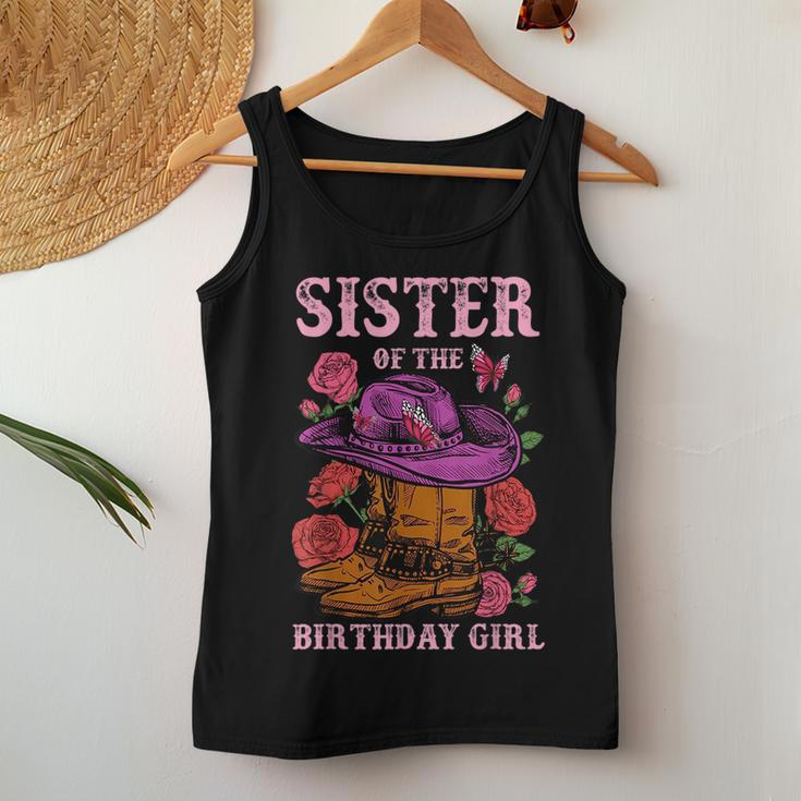 Sister Of The Birthday Girl Pink Boots Cowgirl Matching For Sister Women Tank Top Unique Gifts