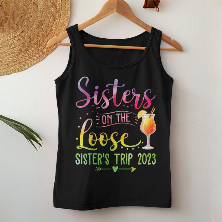 Sisters On The Loose Tie-Dye Sisters Weekend Trip 2023 Women Tank Top Basic Casual Daily Weekend Graphic Funny Gifts