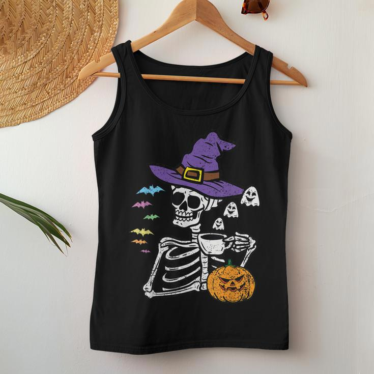 Skeleton Drinking Coffee Halloween Costume Pumpkin Ghost Women Tank Top Personalized Gifts
