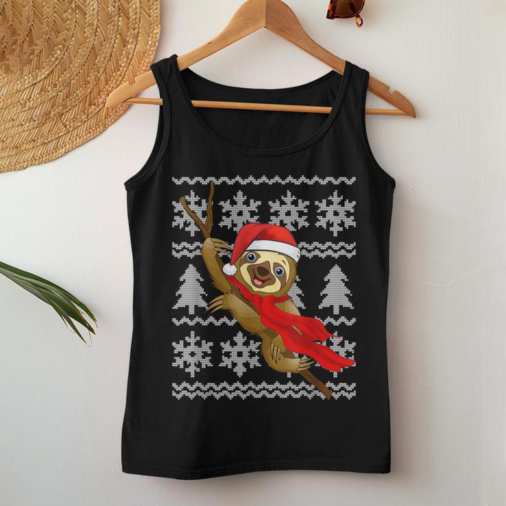 Sloth Santa Hat Scarf Ugly Christmas Sweater Holiday Women Tank Top Unique Gifts